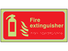 Fire extinguisher symbol and text photoluminescent sign.