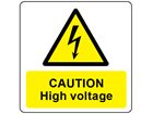 Caution high voltage symbol and text safety label.