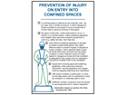 Prevention of injury on entry into confined spaces safety sign.