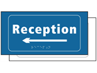 Reception, arrow left sign.