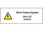 Wind turbine system, main AC isolator hazard label