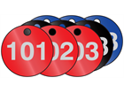 Coloured aluminium valve tags, numbered 101-125