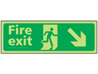 Fire exit arrow down right photoluminescent sign.