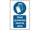 Hand protection must be worn symbol and text safety sign.