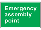 Emergency assembly point text safety sign.