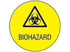 Biohazard symbol and text safety label.