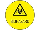 Biohazard symbol and text safety label.