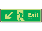 Exit arrow down left photoluminescent sign.