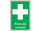 First aid carried symbol and text sign.