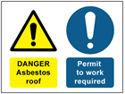 Danger Asbestos roof, Permit to work required safety sign.