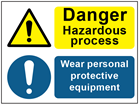 COSHH. Danger hazardous process, wear personal protective equipment sign.