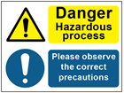 COSHH. Dangerous hazard process, correct precautions sign.