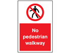 No pedestrian walkway symbol and text sign