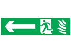 Fire exit, running man plus arrow left, mini safety sign