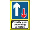 Priority over oncoming vehicles roll up road sign