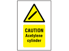 Caution acetylene cylinder symbol and text safety sign.