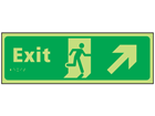 Exit arrow up right photoluminescent sign.
