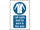 Lab coats must be worn in this area symbol and text safety sign.