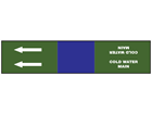 Cold water main, text and flow arrows pipeline banding labels.