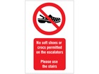 No soft shoes or crocs symbol and text safety sign.