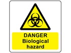 Danger biological hazard symbol and text safety label.