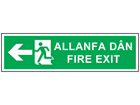 Allanfa dân, Fire exit (arrow left). Welsh English sign.