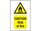 Caution risk of fire symbol and text safety sign.