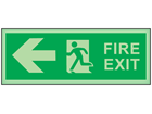 Fire exit, arrow left photoluminescent safety sign