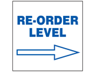 Re-order level, arrow right, sign.