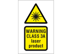 Warning Class 3A laser product symbol and text sign.