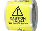 Caution heavy load use handling aids label.