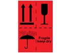 Fragile keep dry (combination of pictograms) shipping label.