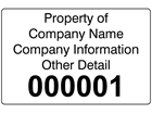 Assetmark tamper evident serial number label (black text), 32mm x 50mm