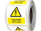 Caution 415 volts symbol and text safety label.