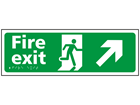 Fire exit, running man, arrow up right sign.