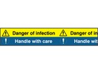 Danger of infection, Handle with care symbol and text safety tape.