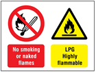 No smoking or naked flames, LPG highly flammable safety sign.