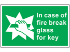 In case of fire break glass for key symbol and text safety sign.