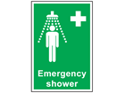 Emergency shower symbol and text sign.