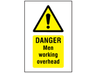 Danger, Men working overhead symbol and text safety sign.