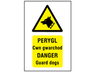 Perygl Cwn gwarchod, Danger Guard dogs. Welsh English sign.