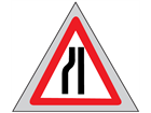 Road ahead narrows on left (nearside) roll up road sign