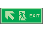 Exit, arrow diagonal facing the left and up photoluminescent safety sign