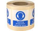 Hearing protection must be worn symbol and text safety label.