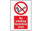 No smoking hazardous area symbol and text safety sign.