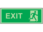 Exit, running man photoluminescent safety sign