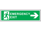 Emergency exit arrow right symbol and text safety sign.