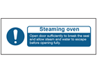 Steaming oven safety label.