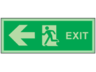 Exit, arrow left photoluminescent safety sign