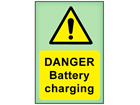 Danger Battery charging photoluminescent safety sign